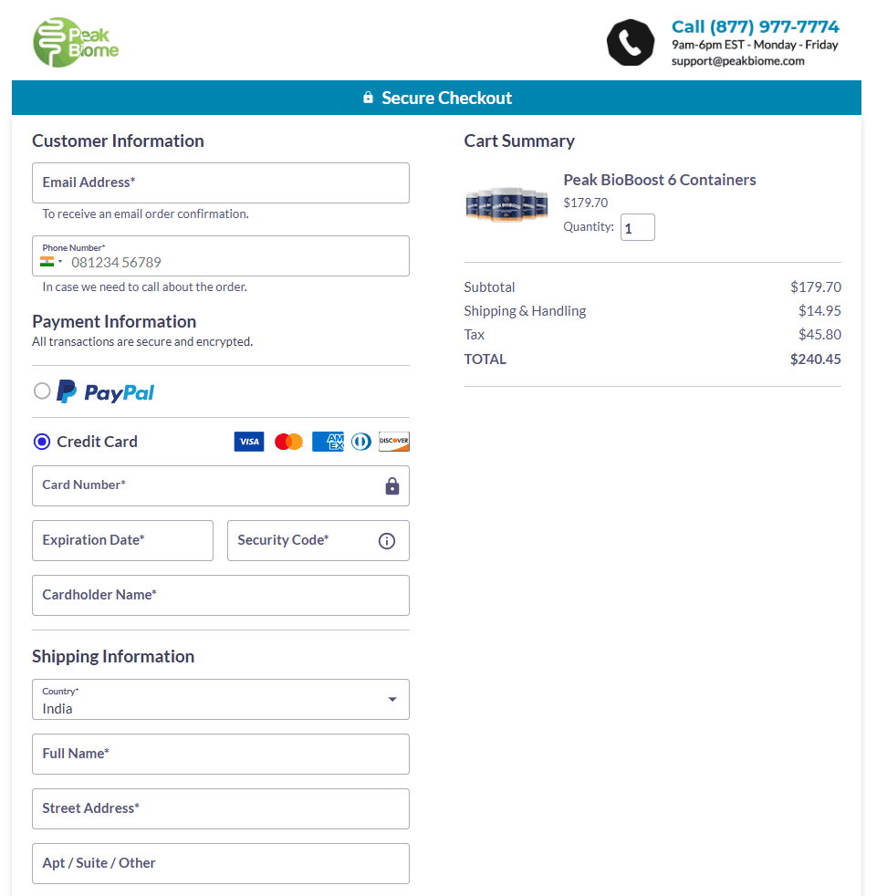 Peak BioBoost - Order Form
